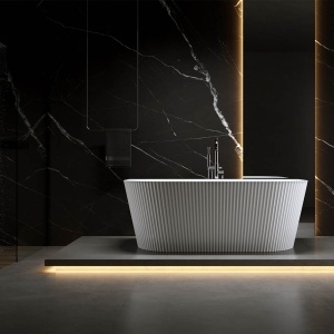 Cada de baie freestanding back-to-wall Premium 160 x 75 cm, alb lucios cu caneluri - Img 5