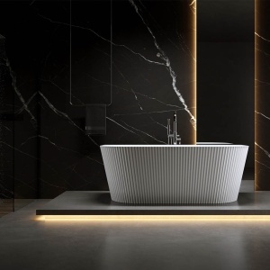 Cada de baie freestanding back-to-wall Premium 170 x 75 cm, alb lucios cu caneluri - Img 5
