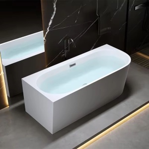 Cada de baie freestanding lipita de perete, montaj stanga MO-1724-160, 160 x 75 x 59 cm, alb lucios - Img 6
