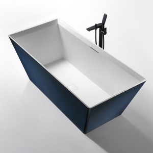 Cada de baie freestanding MUE-D001PBW, 170 x 75 cm, albastru prusac si alb mat cu textura de piatra - Img 3