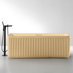 Cada de baie freestanding MUE-D005-1CP 170 x 75 x 60 cm, finisaj mat textura de piatra, Cappuccino - Img 3