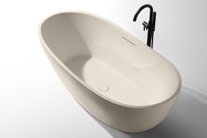 Cada de baie freestanding ovala MUE-D007B Beige Matt Stone – 170 x 80 x 71 cm, finisaj bej cu textura de piatra - Img 3