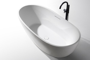 Cada de baie freestanding ovala MUE-D007W 170 x 80 cm, finisaj alb mat cu textura de piatra - Img 5