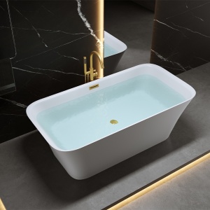 Cada de baie freestanding ovala Viana 511B alb cu ventil aur periat 160 x 75 cm - Img 2