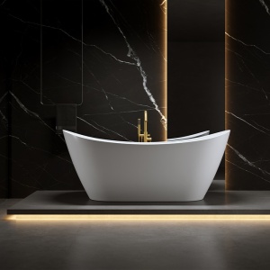 Cada de baie freestanding Rica 513B - 160 x 75 cm, alba cu accesorii auriu periat - Img 3