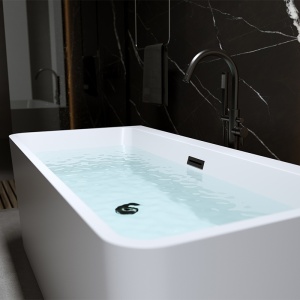 Cada de baie freestanding Sofia 515A, 140 x 75 cm, alb lucios cu ventil negru - Img 3