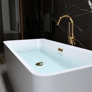 Cada de baie freestanding Sofia 515A alb cu ventil auriu 140 x 75 cm - Img 3
