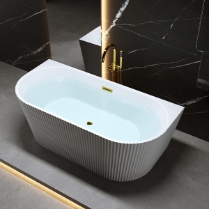 Cada de baie suport CARLO 517D, Dimensiune 170x75cm, Design elegant, Culoare Alb, Deversor Auriu - Img 3