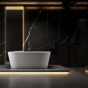 Cada de baie suport CARLO 571C, Dimensiune 160x75cm, Design Elegant, Culoare Alb, Deversor Negru - Img 8