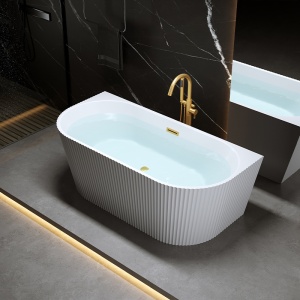 Cada de baie suport CARLO517C, Dimensiune 160x75cm, Design Elegant, Culoare Alb, Deversor Auriu Periat - Img 5