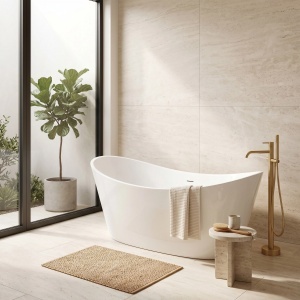 Cada de podea freestanding din acril, Rea Ferrano 150, alba - Img 4