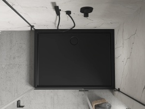Cadita de dus dreptunghiulară Pro Flow, 110 x 90 cm, negru mat cu sifon inclus - Img 4