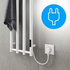 Calorifer electric vertical pentru baie Kasjan Alb – 140.5 x 34.6 cm, 250W cu panou LED si suport prosoape - Img 8