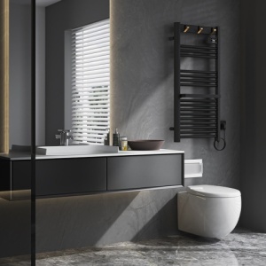 Calorifer electric vertical YASUR-BL ECO 500W pentru baie 105x50, negru - Img 8