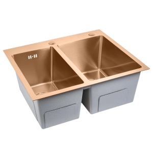 Chiuveta bucatarie cu doua cuve inox Toby Brush Copper - Img 2