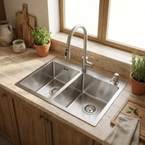 Chiuveta bucatarie cu doua cuve inox Toby Brush Steel - Img 3
