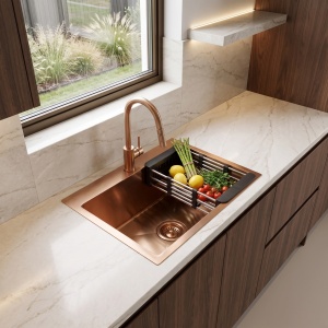 Chiuveta bucatarie din inox cu accesorii Rea Leo 50 Brush Copper - Img 2