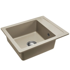 Chiuveta Bucatarie REA GRANIT RINO BEIGE, Dimensiuni 49 x 52 x 21 cm, 1 Cuva, Picurator Reversibil, Incastrabila, Forma Dreptunghiulara, Bej - Img 7