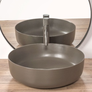 Chiuveta de blat REA ELMA Warm Grey, Dimensiuni 45 cm x 45 x 14 cm, Ceramica Sanitara,Fara Gaura baterie, Gri Mat - Img 3