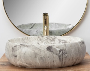 Chiuveta de blat REA LINDA STONE, Dimensiuni 48 cm x 34 x 14.5 cm, Ceramica Sanitara,fara gaura baterie, Imitatie Marmura - Img 5