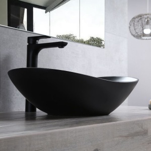Chiuveta de blat REA ROYAL Black, Dimensiuni 61.5 x 37 x 14.5 cm, Forma Ovala, Ceramica sanitara, Negru Mat - Img 5