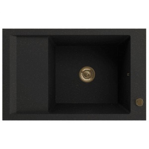 Chiuveta de bucatarie Kernau, Design Modern Din Granit 78x50cm, Culoare Deep Black+Gold Metalic