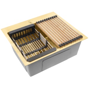 Chiuveta din inox cu set de accesorii Rea Leo 50 Brush Gold
