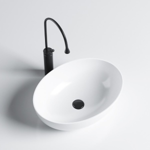 Chiuveta lavoar oval cu montaj pe blat, din ceramica alba, Lumo White Gloss 50 x 37 cm - Img 9