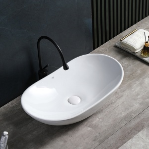 Chiuveta lavoar oval cu montaj pe blat, din ceramica, Lavi White Gloss 62 x 36 cm - Img 2