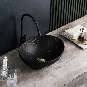 Chiuveta lavoar oval cu montaj pe blat, din ceramica neagra, Lumo Black Matt 40 x 33 cm - Img 2