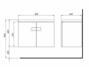 Dulap baza suspendat Kolo Twins 80 x 46 cm 2 usi gri argintiu - Img 2