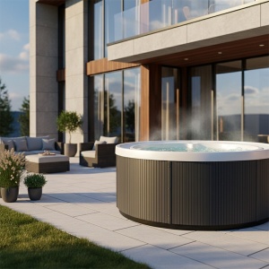 Jacuzzi de gradina SPA 540 cu vas din marmura alba exterior antracit 240 x 240 cm - Img 2