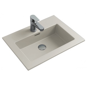 Lavoar baie incastrat din conglemerat, cu gaura baterie, bej mat, Veldman Lotus 60 x 46 cm