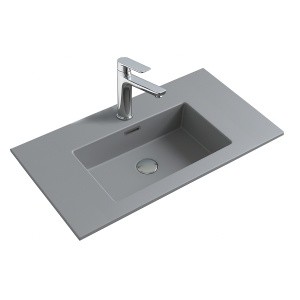Lavoar baie incastrat din conglemerat, cu gaura baterie, gri mat, Veldman Lotus 80 x 46 cm