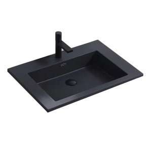 Lavoar baie incastrat din conglemerat, cu gaura baterie, negru mat, Veldman Lotus 60 x 46 cm