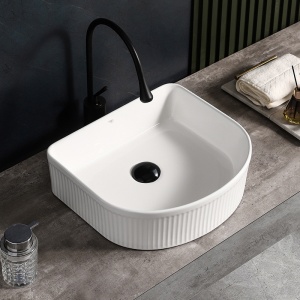 Lavoar ceramic alb cu caneluri si montaj pe blat Fino White Gloss 40 x 35 cm - Img 9