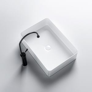Lavoar ceramic dreptunghiular cu caneluri si cu fixare pe blat Aura White Gloss 50 x 34 cm - Img 5