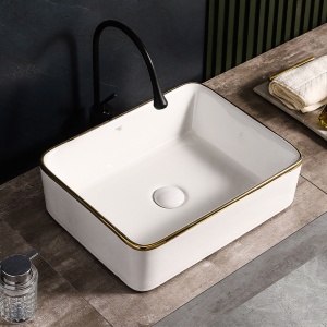 Lavoar ceramic dreptunghiular cu montaj pe blat Luxo White Gloss 48 x 37 cm - Img 4