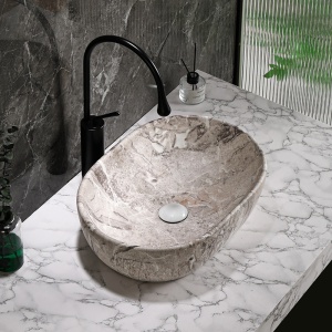 Lavoar ceramic oval cu fixare pe blat Neo Marble Grey Matt 48 x 34 cm - Img 10