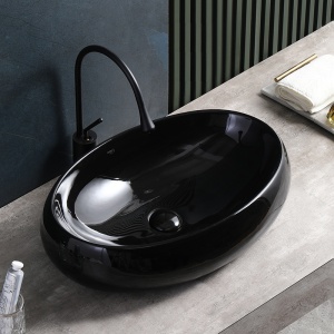 Lavoar ceramic oval cu montaj pe blat Cari Black Gloss 50 x 31 cm - Img 7
