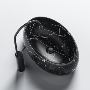 Lavoar ceramic oval cu montaj pe blat Cari Black&Marble White Matt 50 x 31 cm - Img 3