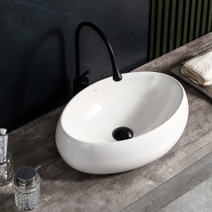 Lavoar ceramic oval cu montaj pe blat Cari White Gloss 60 x 40 cm - Img 7