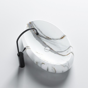 Lavoar ceramic oval cu montaj pe blat Cari White&Marble 50 x 31 cm - Img 5