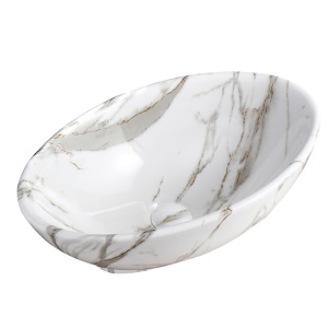 Lavoar ceramic oval cu montaj pe blat Lumo Marble White Gloss 55 x 33 cm