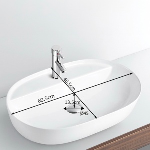 Lavoar ceramic oval cu montaj pe blat, marmura alb lucioasa Emi White Gloss 60 x 40 cm - Img 12