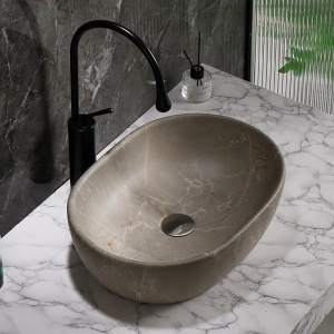 Lavoar ceramic oval cu montaj pe blat Neo Beige 48 x 34 cm - Img 2