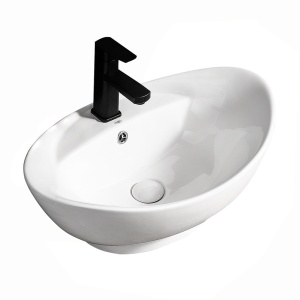 Lavoar ceramic oval cu montaj pe blat Tera White Gloss 58 x 39 cm