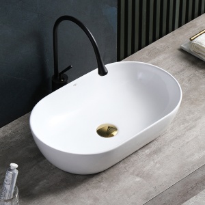 Lavoar ceramic oval cu montaj pe blat Tes White Gloss 55 x 30 cm - Img 6