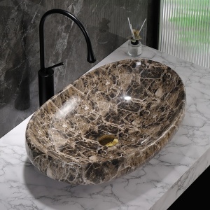 Lavoar ceramic oval din marmura maro Amore-MAR7-500, 65 x 37 cm - Img 10