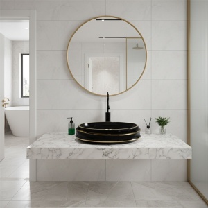 Lavoar ceramic oval negru cu linii aurii si montaj pe blat Yoko Black Gloss 60 x 40 cm - Img 4